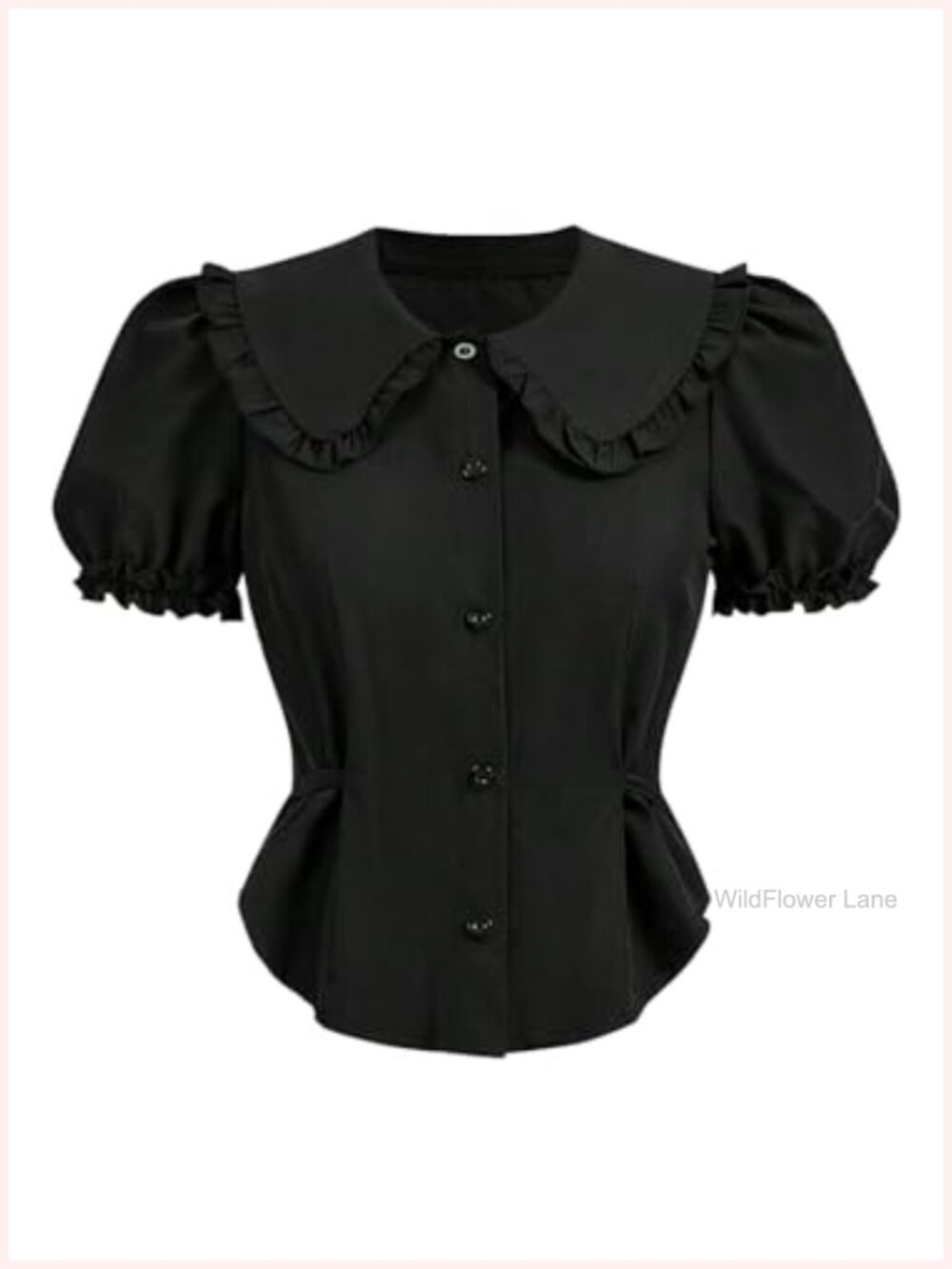 Women's Babydoll Ruffle Puff Sleeve Button Down Blouse Crop Top
